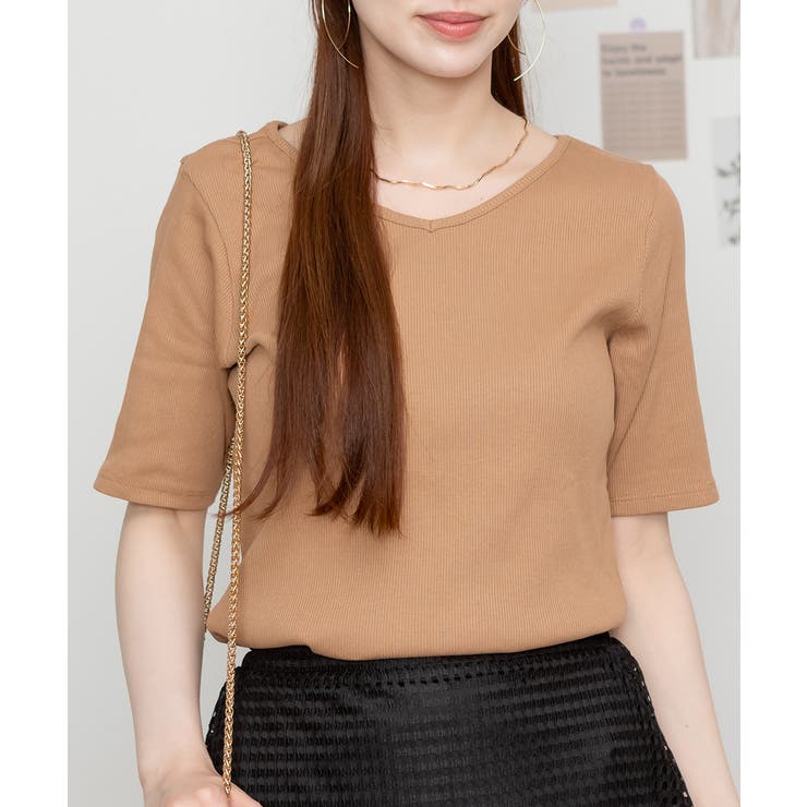 R*K様 ATON 無地Tシャツ Vネック5分袖コットンリブTシャツ 無地 カジュアル[品番
