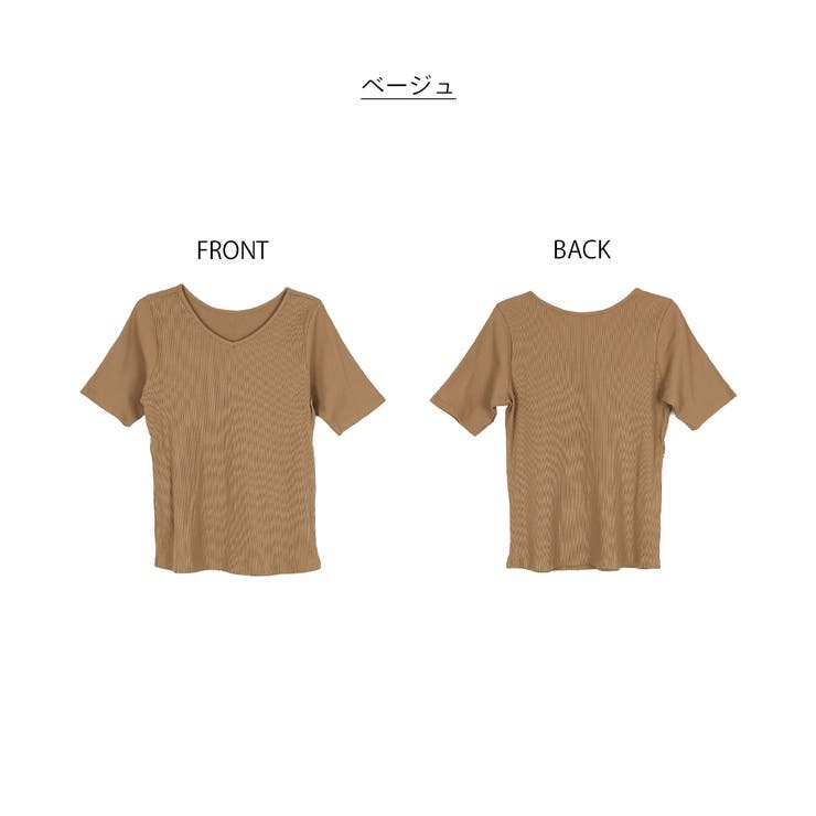 Vネック5分袖コットンリブTシャツ 無地 カジュアル | atONE | 詳細画像27 