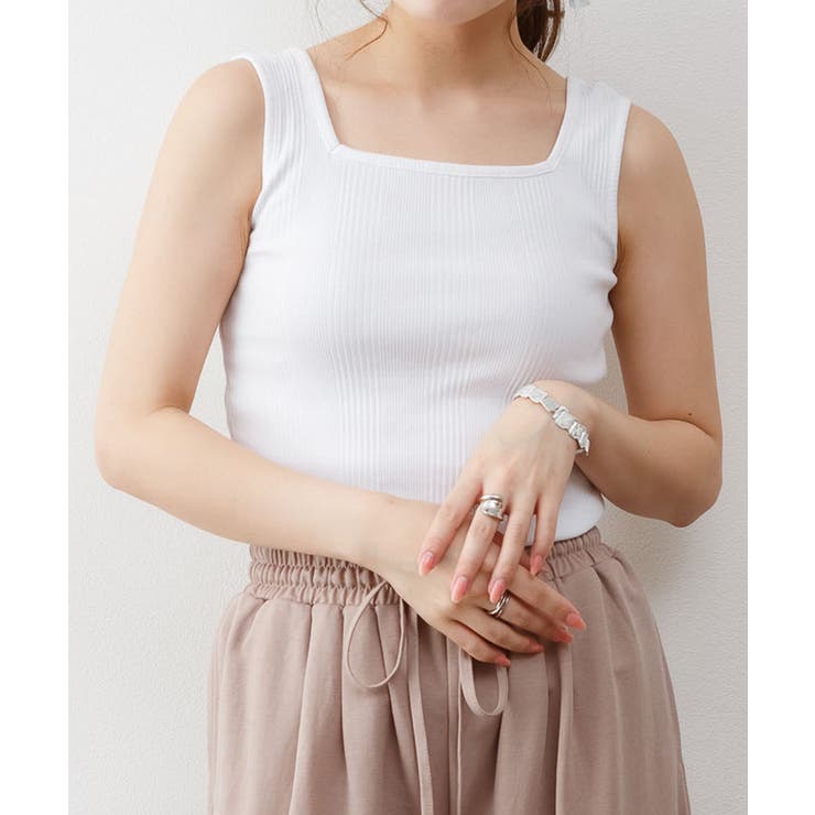 ランダムリブスクエアタンクトップ ノースリーブ 無地 | atONE | 詳細画像11 