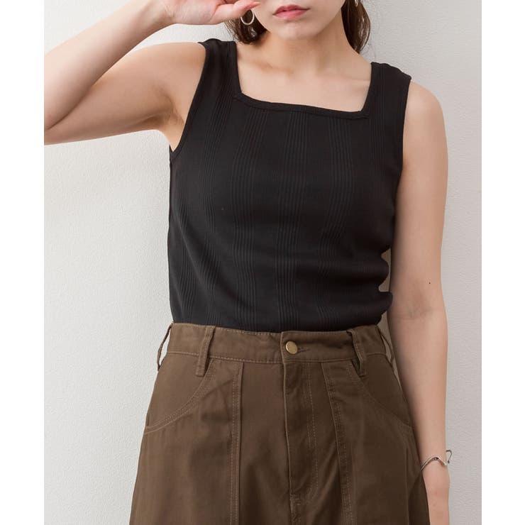 ランダムリブスクエアタンクトップ ノースリーブ 無地 | atONE | 詳細画像22 