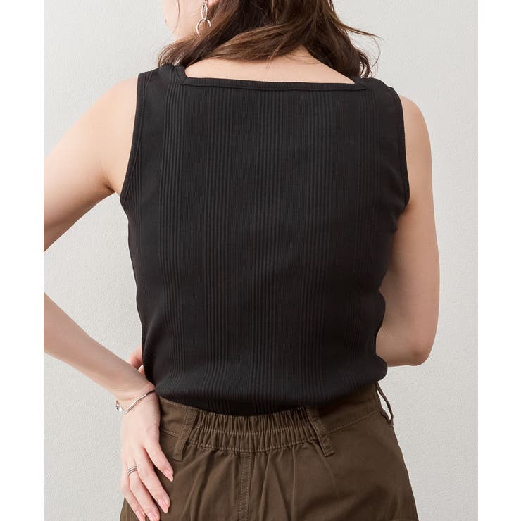 ランダムリブスクエアタンクトップ ノースリーブ 無地 | atONE | 詳細画像24 