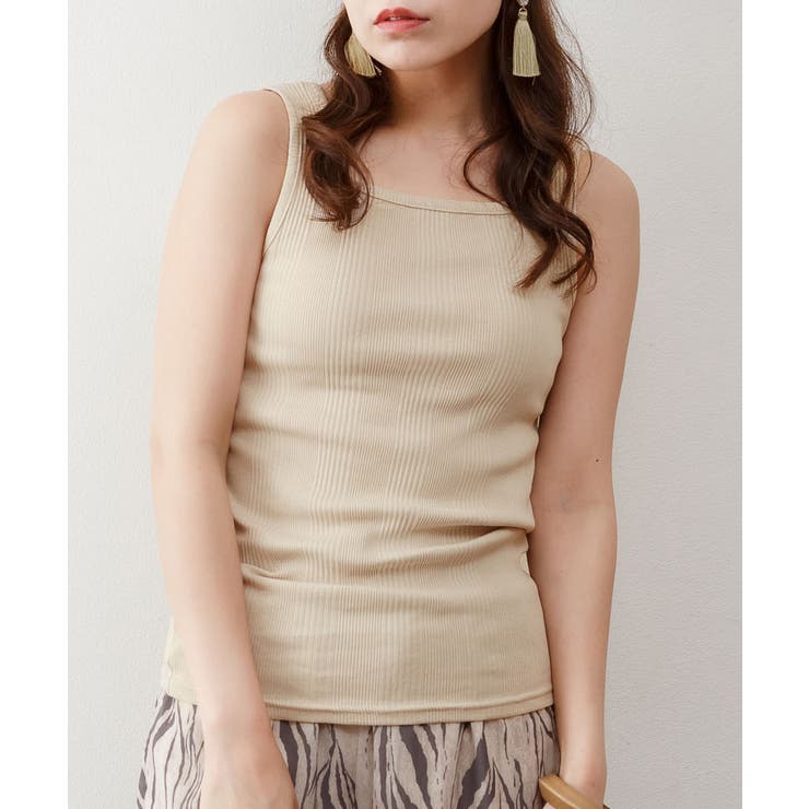 ランダムリブスクエアタンクトップ ノースリーブ 無地 | atONE | 詳細画像29 