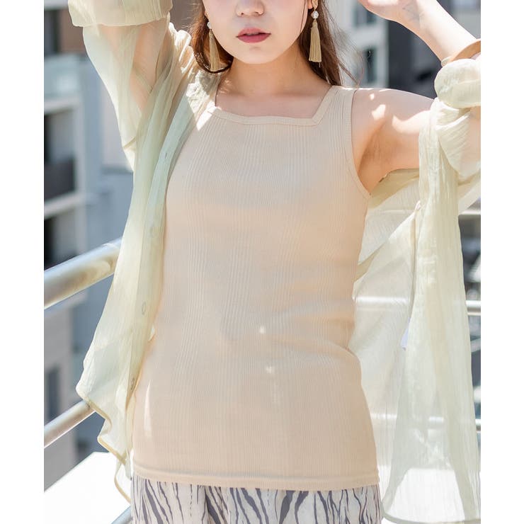 ランダムリブスクエアタンクトップ ノースリーブ 無地 | atONE | 詳細画像32 