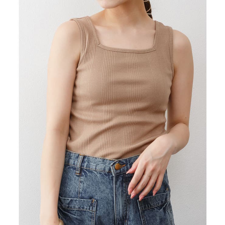 ランダムリブスクエアタンクトップ ノースリーブ 無地 | atONE | 詳細画像36 