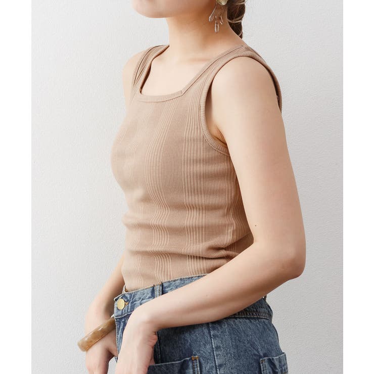 ランダムリブスクエアタンクトップ ノースリーブ 無地 | atONE | 詳細画像37 