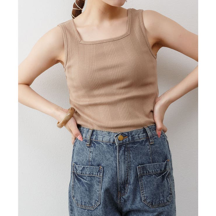 ランダムリブスクエアタンクトップ ノースリーブ 無地 | atONE | 詳細画像39 