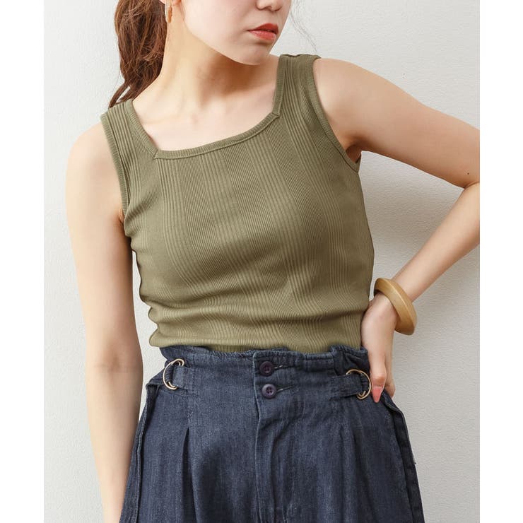 ランダムリブスクエアタンクトップ ノースリーブ 無地 | atONE | 詳細画像46 