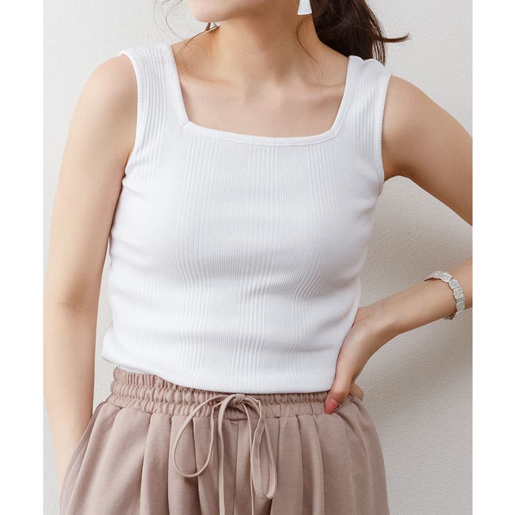 ランダムリブスクエアタンクトップ ノースリーブ 無地 | atONE | 詳細画像8 