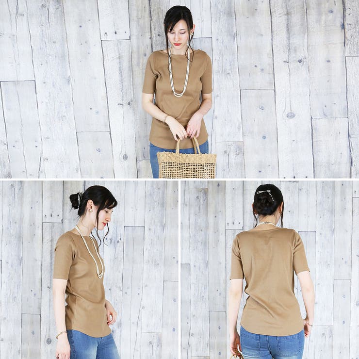 ボートネック5分袖コットンリブTシャツ 半袖 無地 | atONE | 詳細画像3 