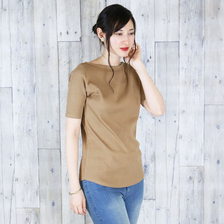 ボートネック5分袖コットンリブTシャツ 半袖 無地 | atONE | 詳細画像16 
