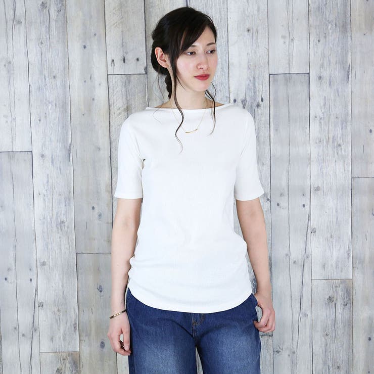 ボートネック5分袖コットンリブTシャツ 半袖 無地 | atONE | 詳細画像36 