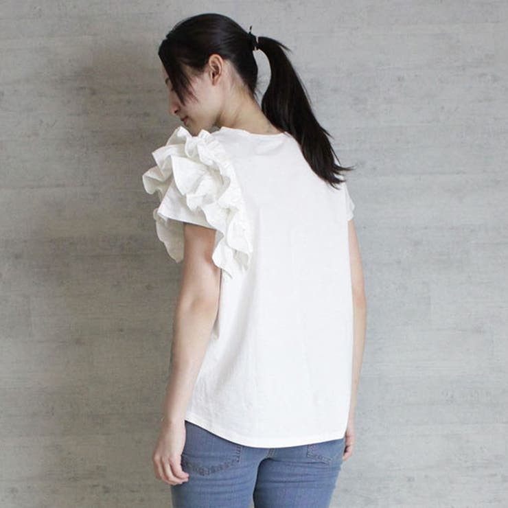 片袖フリルデザインTシャツ サラッ アシメ カットソー フリル