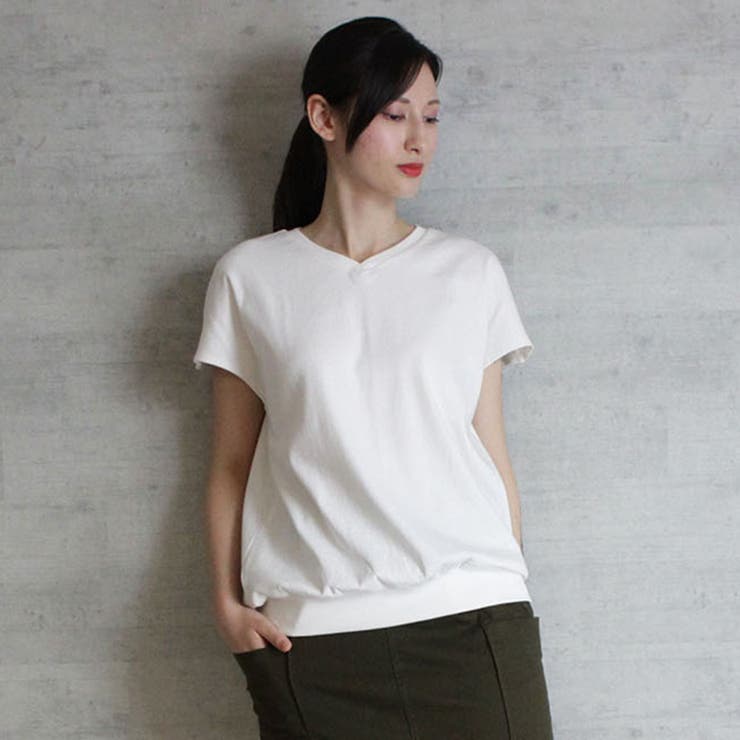 コットンフライスVネックフレンチTシャツ | atONE | 詳細画像15 