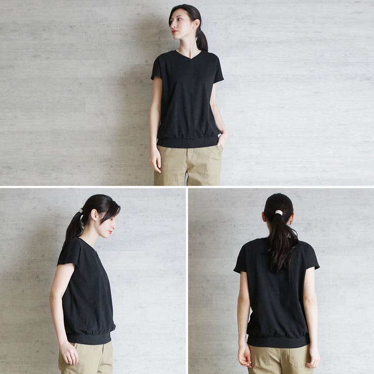 コットンフライスVネックフレンチTシャツ | atONE | 詳細画像1 