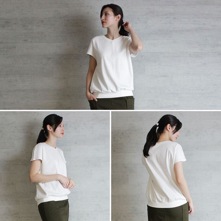 コットンフライスVネックフレンチTシャツ | atONE | 詳細画像2 