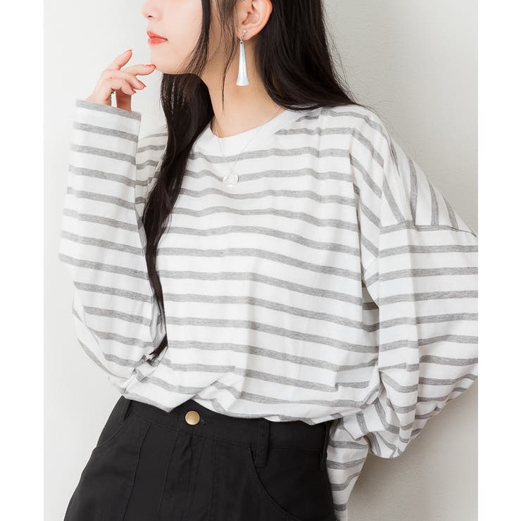 杢グレー/オフホワイト | BIGボーダーロングスリーブTシャツ | atONE