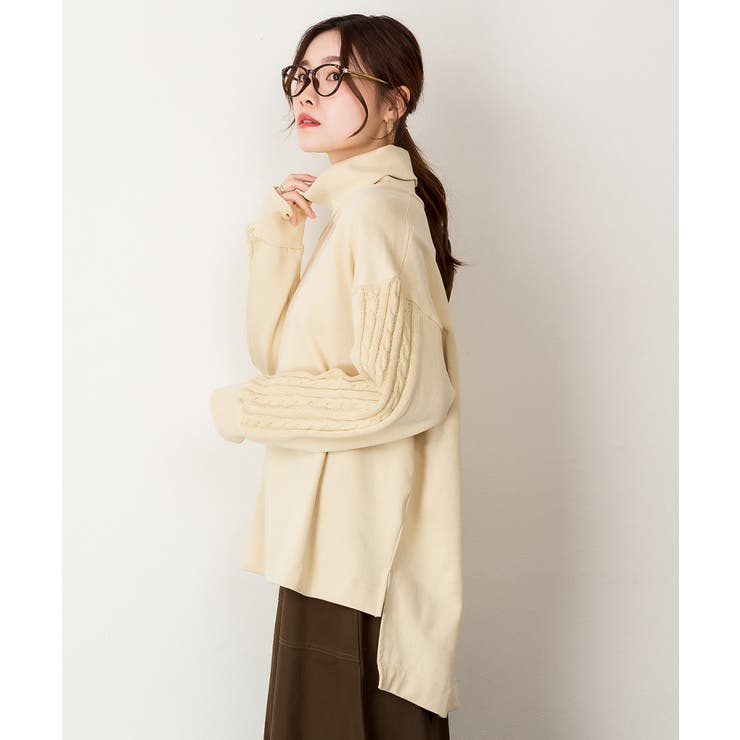 ニットドッキングハイネック裏起毛プルオーバー あったか | atONE | 詳細画像24 