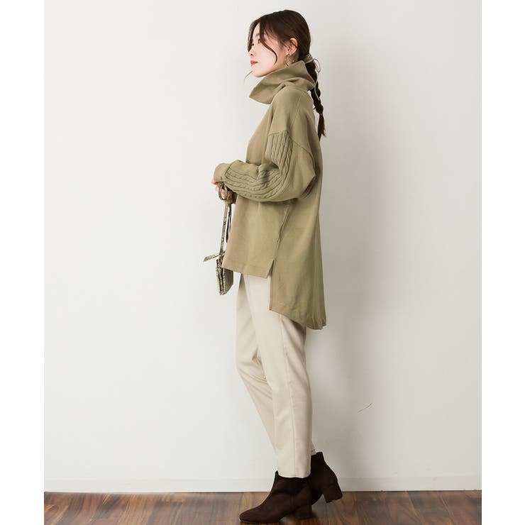 ニットドッキングハイネック裏起毛プルオーバー あったか | atONE | 詳細画像34 