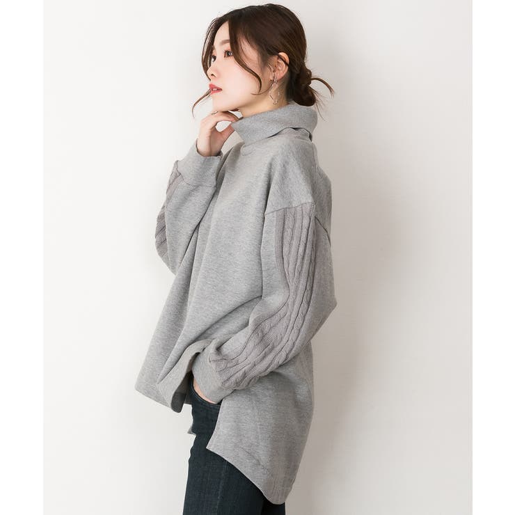 ニットドッキングハイネック裏起毛プルオーバー あったか[品番