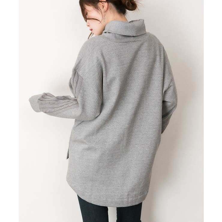 ニットドッキングハイネック裏起毛プルオーバー あったか[品番