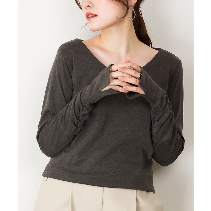 Vネック指空きTシャツ | atONE | 詳細画像32 