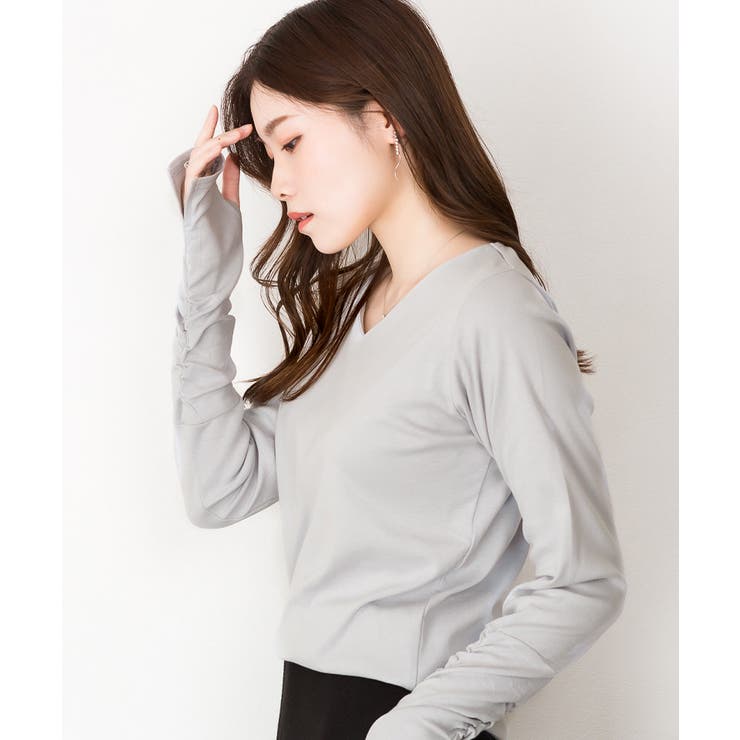 Vネック指空きTシャツ | atONE | 詳細画像45 