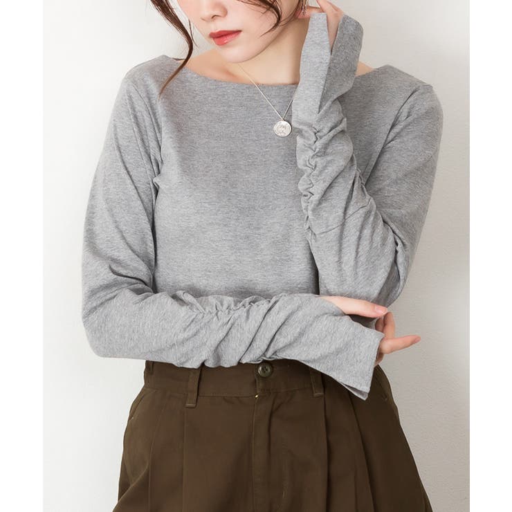 ボートネック指空きTシャツ | atONE | 詳細画像48 