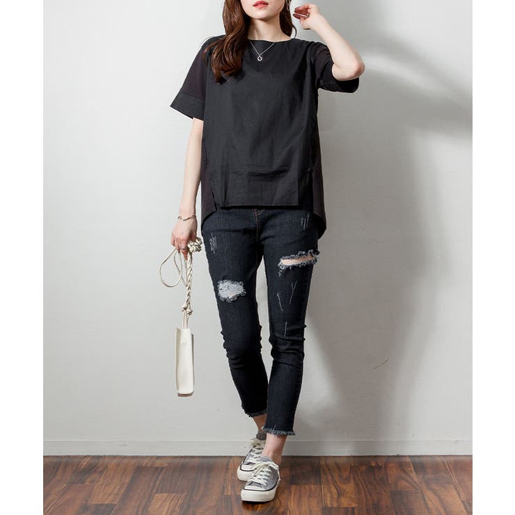 異素材切り替え半袖Tシャツ | atONE | 詳細画像12 