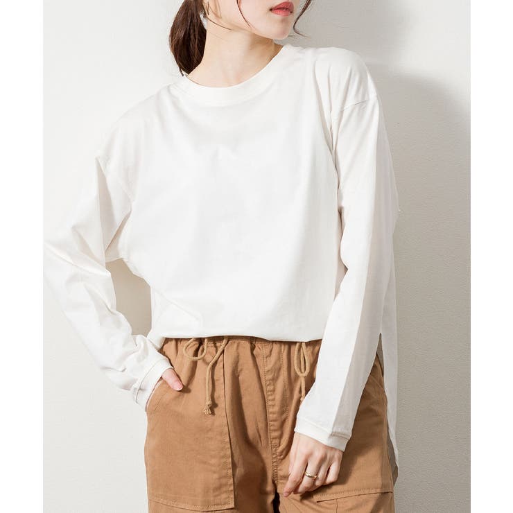 ホワイト | 天竺ラウンドヘムロンTシャツ | atONE