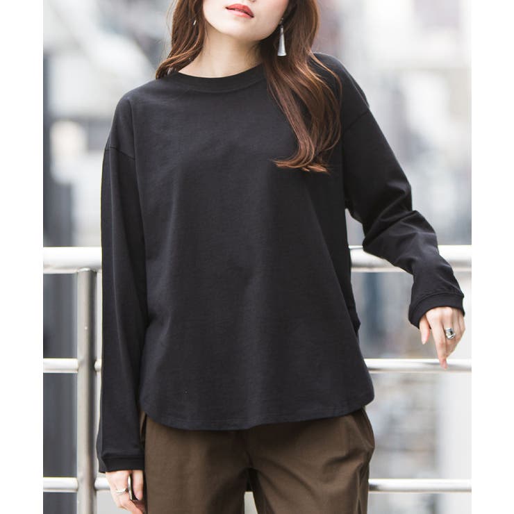 ブラック | 天竺ラウンドヘムロンTシャツ | atONE