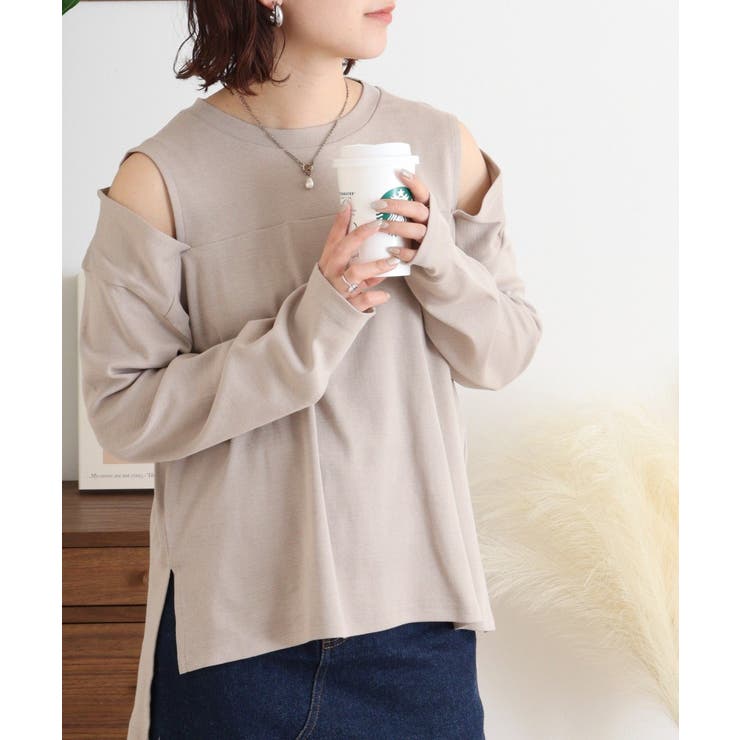 オープンショルダーロングスリーブTシャツ | atONE | 詳細画像10 