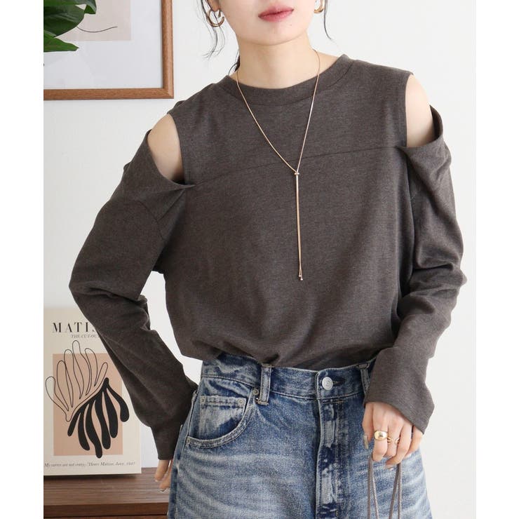 チャコールグレー | オープンショルダーロングスリーブTシャツ | atONE
