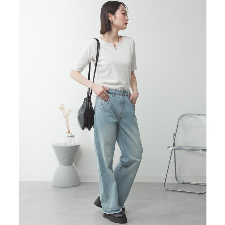 キーネックコットン5分袖トップス | atONE | 詳細画像9 