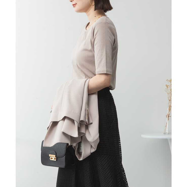 キーネックコットン5分袖トップス | atONE | 詳細画像16 