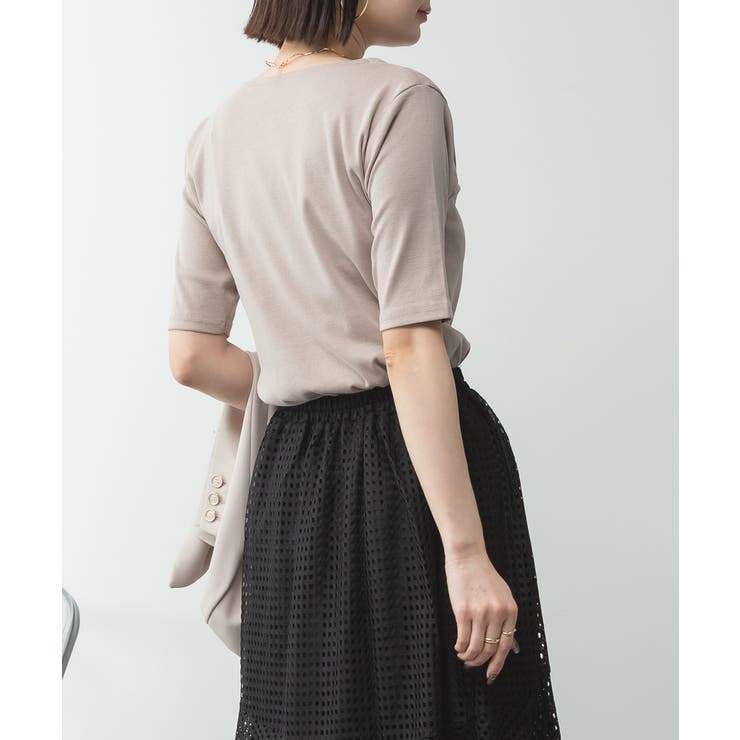 キーネックコットン5分袖トップス | atONE | 詳細画像17 