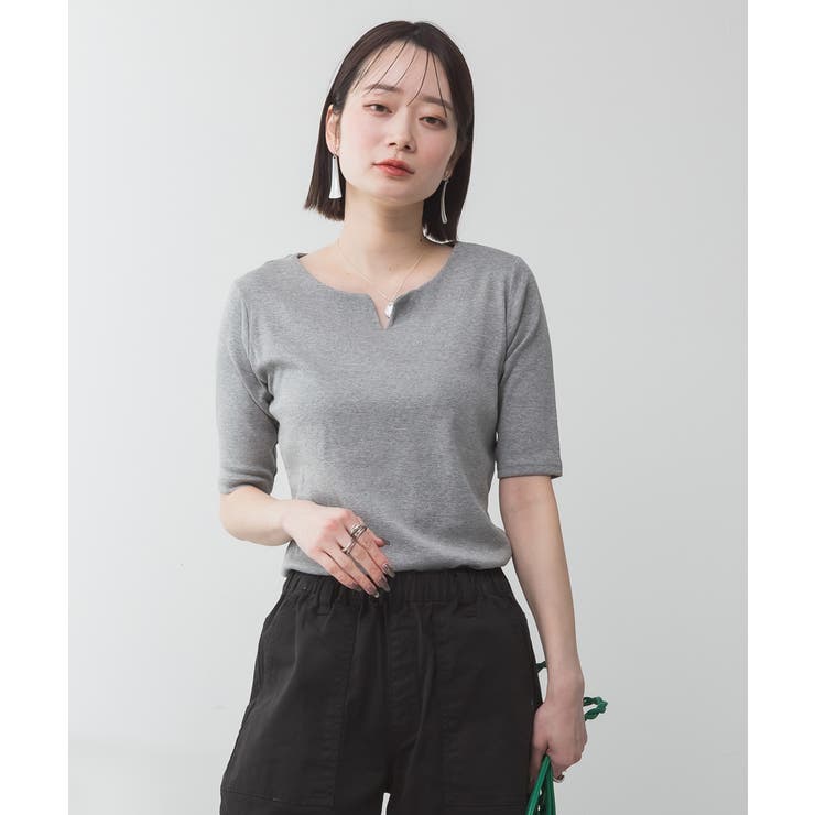キーネックコットン5分袖トップス | atONE | 詳細画像23 