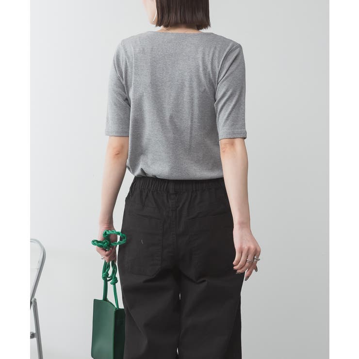 キーネックコットン5分袖トップス | atONE | 詳細画像28 