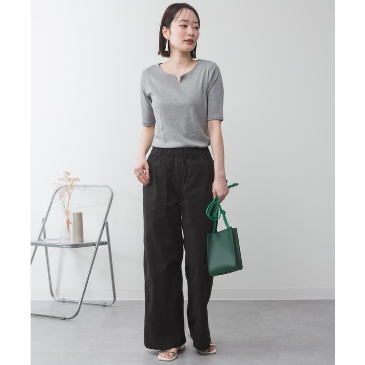 キーネックコットン5分袖トップス | atONE | 詳細画像29 