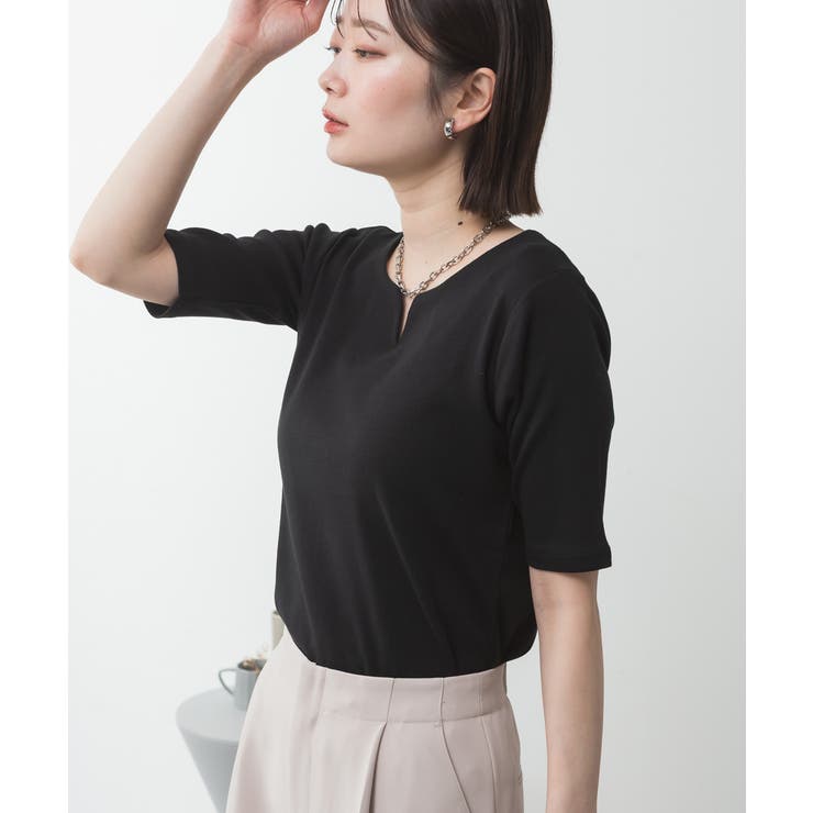 キーネックコットン5分袖トップス | atONE | 詳細画像35 