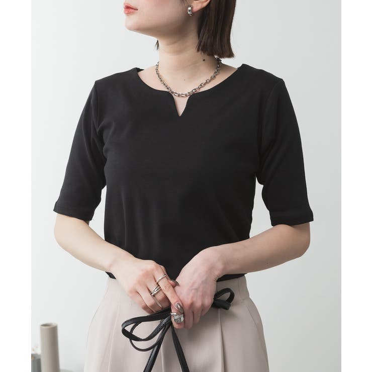 キーネックコットン5分袖トップス | atONE | 詳細画像36 