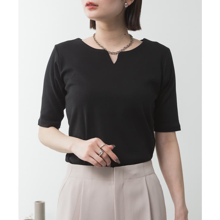 キーネックコットン5分袖トップス | atONE | 詳細画像38 