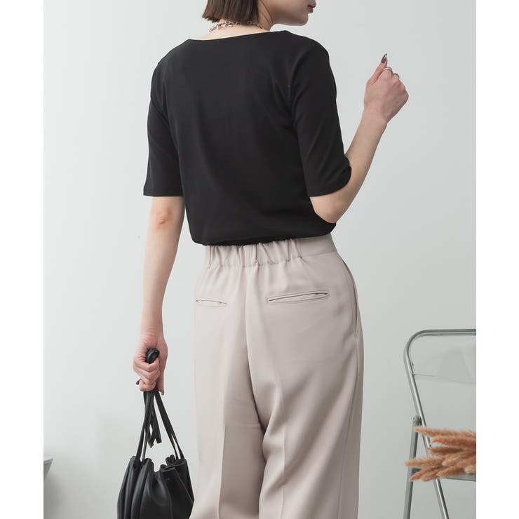 キーネックコットン5分袖トップス | atONE | 詳細画像39 