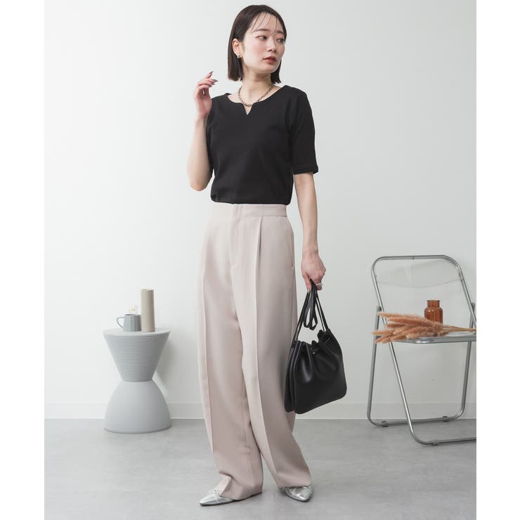 キーネックコットン5分袖トップス | atONE | 詳細画像42 