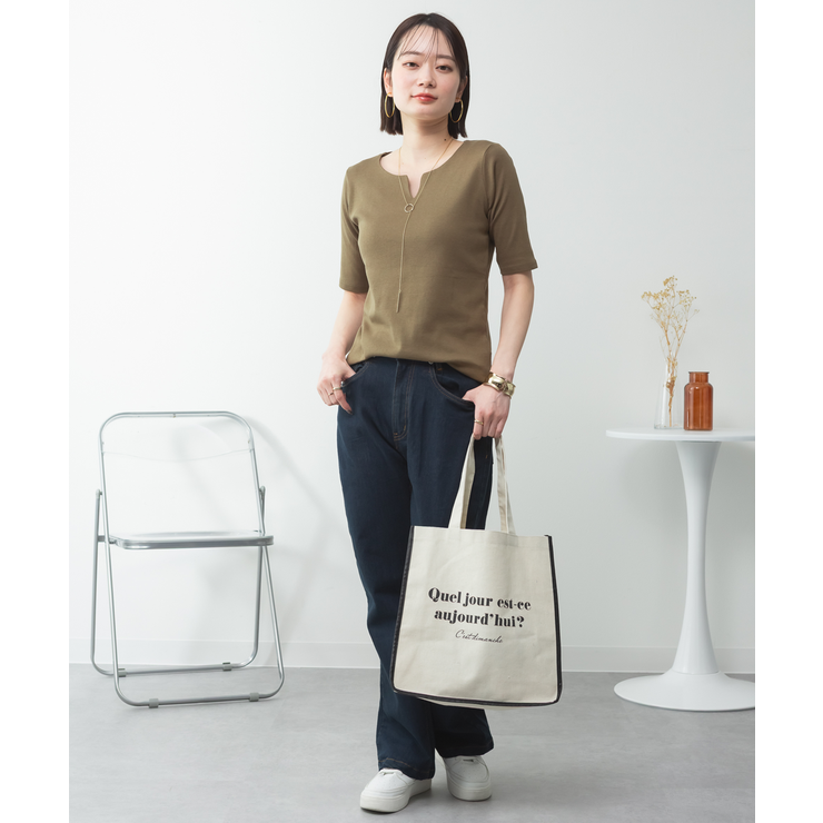 キーネックコットン5分袖トップス | atONE | 詳細画像52 