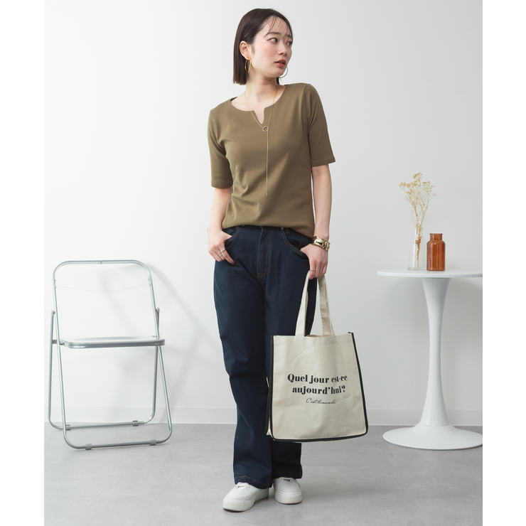 キーネックコットン5分袖トップス | atONE | 詳細画像54 