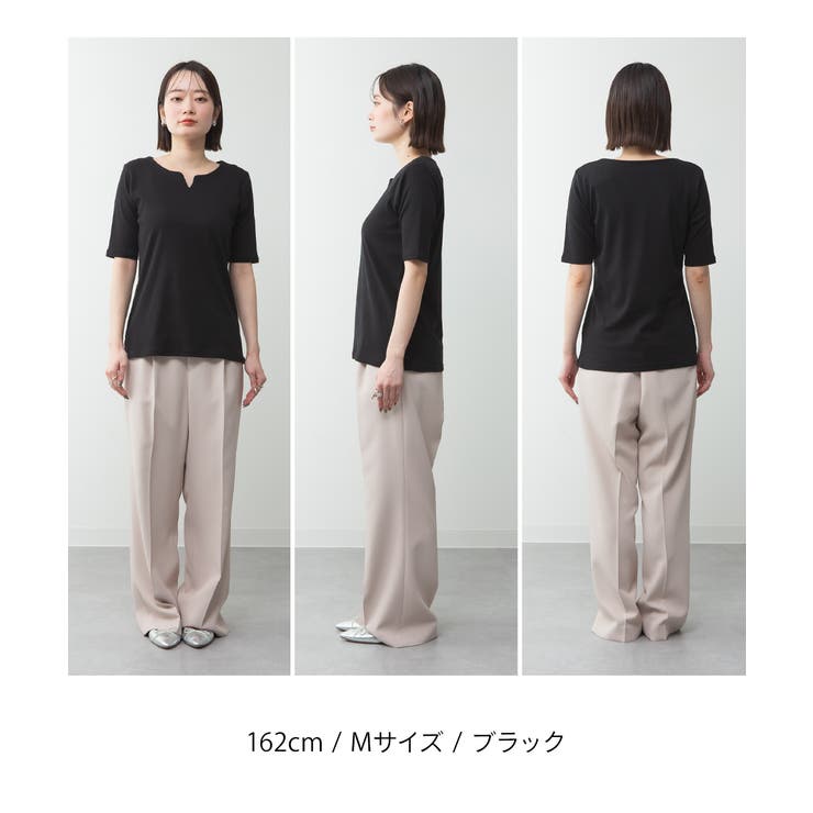 キーネックコットン5分袖トップス | atONE | 詳細画像62 