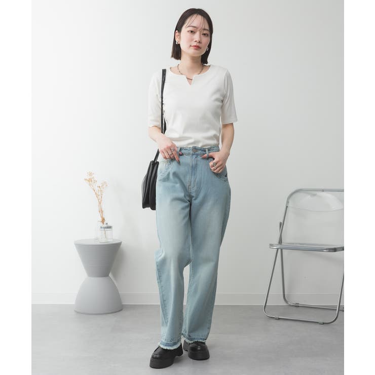 キーネックコットン5分袖トップス | atONE | 詳細画像7 