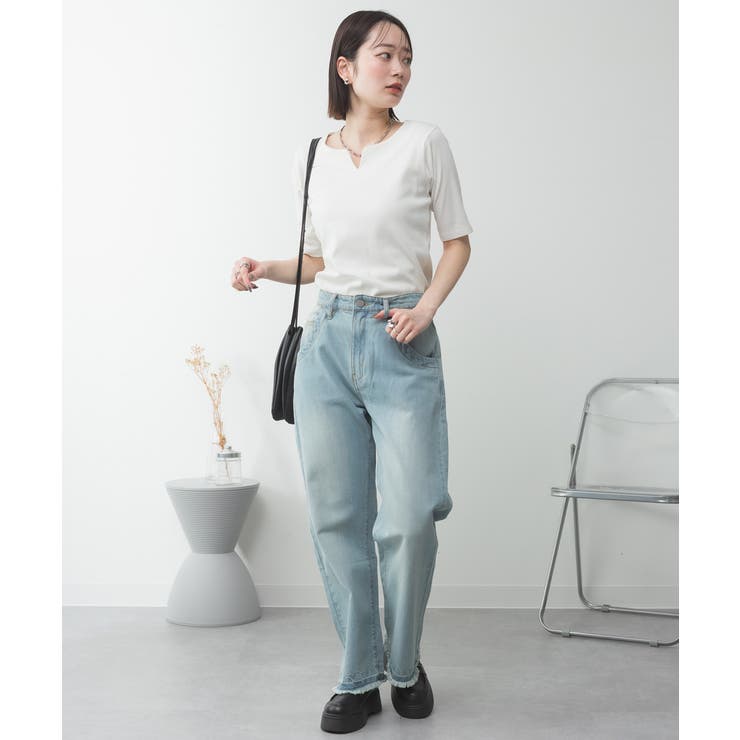 キーネックコットン5分袖トップス | atONE | 詳細画像8 