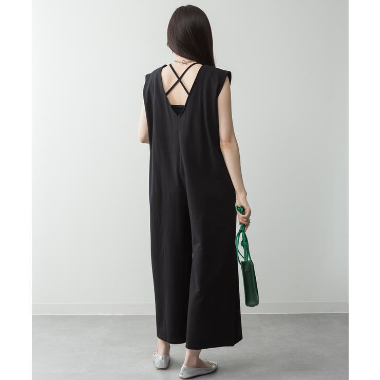 ミニ裏毛ディープVネックコットンジャンプスーツ | atONE | 詳細画像10 