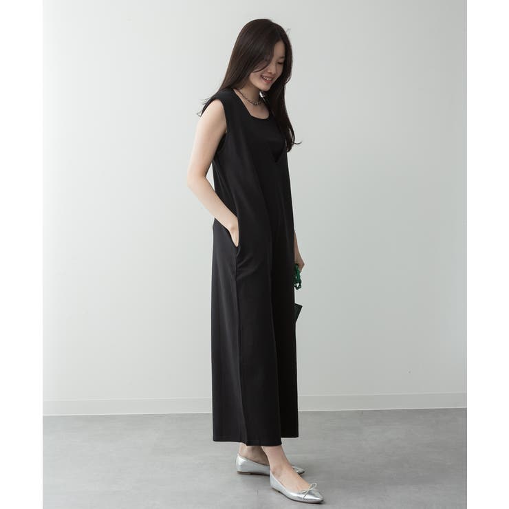 ミニ裏毛ディープVネックコットンジャンプスーツ | atONE | 詳細画像11 